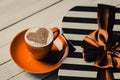 Cup of coffee and gift Royalty Free Stock Photo