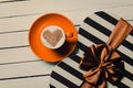 Cup of coffee and gift Royalty Free Stock Photo