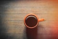 Photo of cup of fresh coffee on the wonderful brown wooden backg Royalty Free Stock Photo