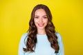 Photo of cute charming lovely young girl beaming smiling calm look camera makeup posing delighted autumn meditating mood Royalty Free Stock Photo