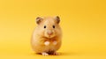 Photo of a cute hamster standing tall on a vibrant yellow backdrop