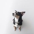 Photo of a cute sitting dog from top to bottom in height on a white Royalty Free Stock Photo