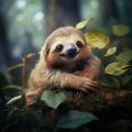 Photo of a cute sloth animal. Against the backdrop of the jungle Royalty Free Stock Photo