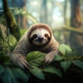 Photo of a cute sloth animal. Against the backdrop of the jungle Royalty Free Stock Photo