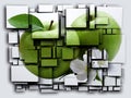 Photo 3D cubes effect green Apple. 3D rendering.