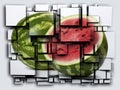 Photo 3D cubes effect watermelon. 3D rendering.