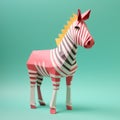 Playful Origami Zebra: Minimalist 3d Model On Green Background