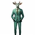 Green Deer In Suit: Realistic Surrealism Editorial Illustrations