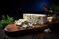 Photo of a delicious cheese platter on a rustic wooden cutting board Royalty Free Stock Photo