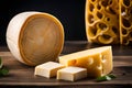 Photo delicious pieces of cheese on a dark background