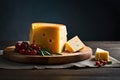 Photo delicious pieces of cheese on a dark background