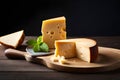 Photo delicious pieces of cheese on a dark background