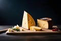 Photo delicious pieces of cheese on a dark background