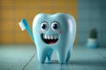 Photo Dental humor Funny tooth character, toothbrush, oral hygiene concept