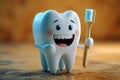 Photo Dental humor Funny tooth character, toothbrush, oral hygiene concept