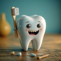 Photo Dental humor Funny tooth character, toothbrush, oral hygiene concept