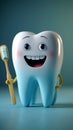 Photo Dental humor Funny tooth character, toothbrush, oral hygiene concept