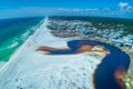 Aerial View of Grayton Beach and the Western Lake Outflow with a Curved Earth Effect Royalty Free Stock Photo