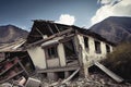 Photo depicts the aftermath of a devastating earthquake in a residential village in Syria. The once-sturdy house lies in Royalty Free Stock Photo