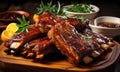 The photo depicts an attractive BBQ ribs