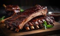 The photo depicts an attractive BBQ ribs