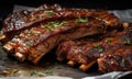 The photo depicts an attractive BBQ ribs