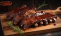 The photo depicts an attractive BBQ ribs