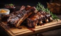 The photo depicts an attractive BBQ ribs