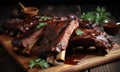 The photo depicts an attractive BBQ ribs