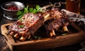 The photo depicts an attractive BBQ ribs