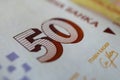 Photo depicts the Bulgarian currency banknote, 50 leva, BGN, close up. Depicts a portraiture of Pencho Slaveykov, famous Bulgaria