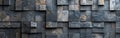Dark Grunge Square Mosaic Cement Wall Texture - Wide Panoramic Background Banner in Anthracite Grey and Black Royalty Free Stock Photo