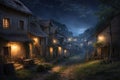 A Painting of a Village at Night. Generative AI. Royalty Free Stock Photo