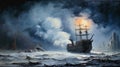 Intense And Dramatic Painting Of A Ship In The Ocean