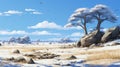 Winter Landscape: Digital Illustration In The Style Of Studio Ghibli