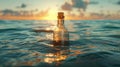 Lonely Message in a Bottle Adrift in the Ocean Waves Royalty Free Stock Photo