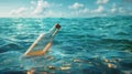 Lonely Message in a Bottle Adrift in the Ocean Waves Royalty Free Stock Photo