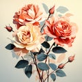 A Painting of Three Roses in a Vase. Generative AI.