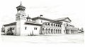 Realistic Pencil Sketch Of Italian Architectural Building With Biblical Grandeur