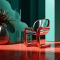 Futuristic Glass Chair In Dark Cyan And Green - Vray Tracing Inspired Design