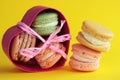 Photo of dessert. Macarons on the wood backround.Food photo. Dessert in the box.