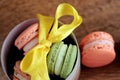 Photo of dessert. Macarons on the wood backround.Food photo. Dessert in the box.