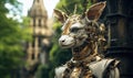 Photo of a detailed view of a horned goat statue