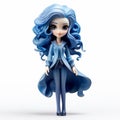 Cartoonish Blue Wig Dress Doll Figure With Sapphire Hair