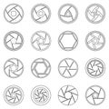 Photo diaphragm icons set, outline style