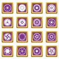 Photo diaphragm icons set purple