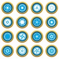 Photo diaphragm icons blue circle set