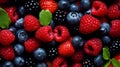 Wild berries strawberries, blueberries, blackberries, raspberries - Closeup photo Royalty Free Stock Photo