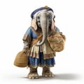 Photorealistic Elephant In Costume With Bavarian Clothing And Potato Sack