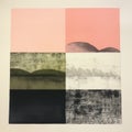 Minimalist Monotype Print: Retro Divided Landscape In Watercolor